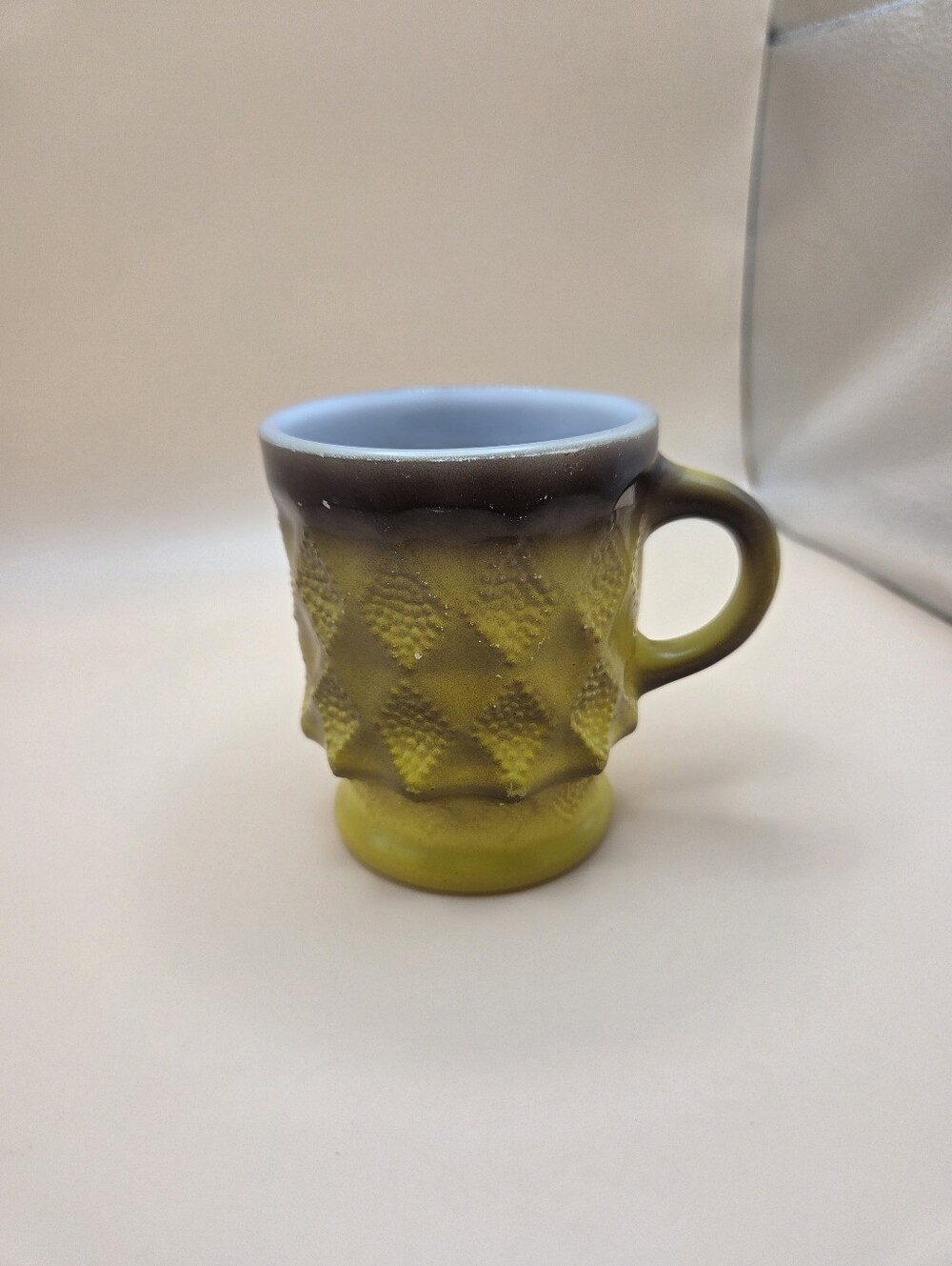 Vintage Anchor Hocking Fire-King Diamond Point Mug Green & Brown Textured